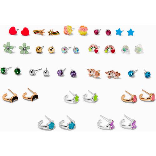 Clous d'oreilles et créoles fluo en métaux mixtes - Lot de 20 - Claire's - Modalova