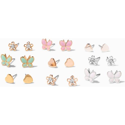 Clous d'oreilles papillons et fleurs en métaux mixtes - Lot de 9 - Claire's - Modalova