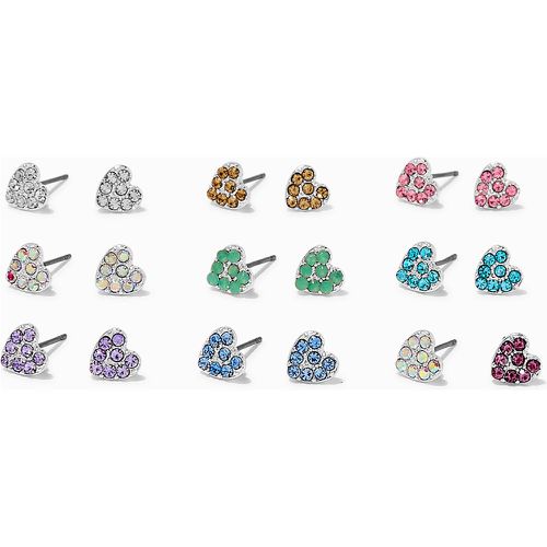 Clous d'oreilles cœur strass pastel - Lot de 9 - Claire's - Modalova