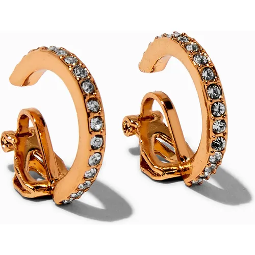 Gold-tone 20MM Pavé Crystal Clip-On Hoop Earrings - Claire's - Modalova