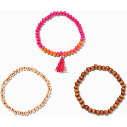 Bracelets élastiques perlés et perlés bois d'imitation et rose - Lot de 3 - Claire's - Modalova