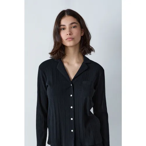 Chemise de pyjama en maille côtelée richelieu  - Coly - XS - Etam - Modalova