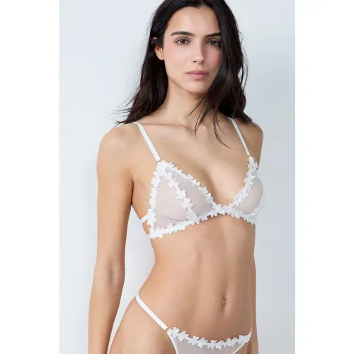 Soutien-gorge triangle en tulle broderie fleurs - Ps I Love You - S - Etam - Modalova