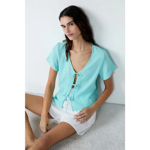Chemise manches courtes en coton à nœuds - Erin - XS - Etam - Modalova