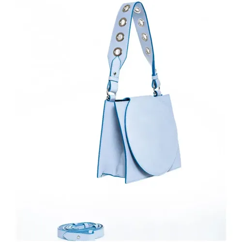 Sac en cuir avec rabat circulaire et anse en tissu - Elena Ghisellini - Modalova