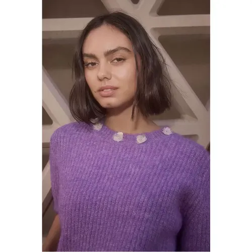 Pull manches courtes à fleurs perlées - LILI SIDONIO - Modalova