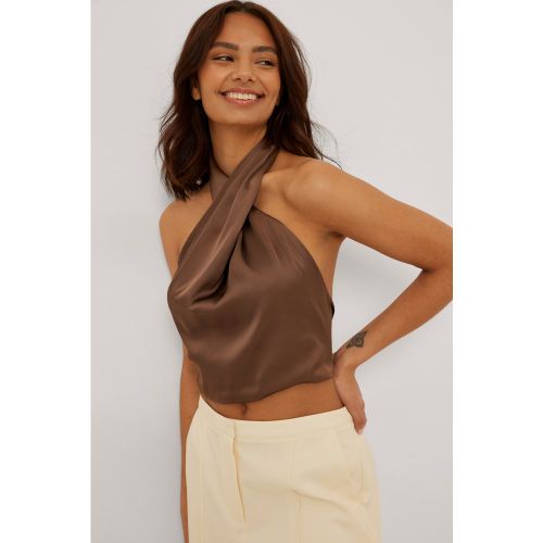 Haut en satin torsadé recyclé - Brown - NA-KD Party - Modalova