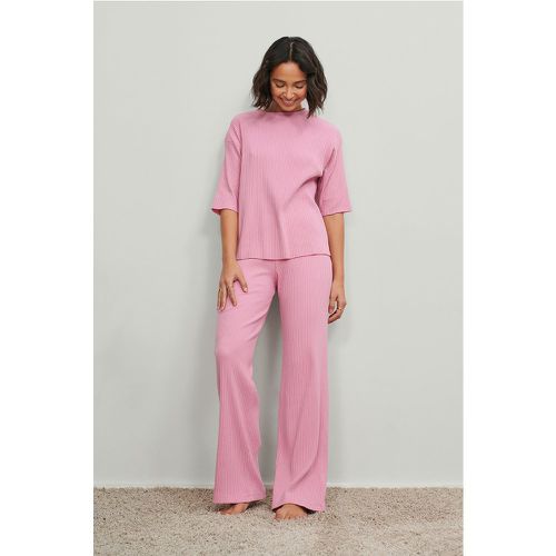 Pantalon droit en maille côtelée - Pink - NA-KD Basic - Modalova