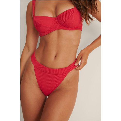 Culotte De Bikini Élastique Taille Haute Côtelée - Red - NA-KD Swimwear - Modalova