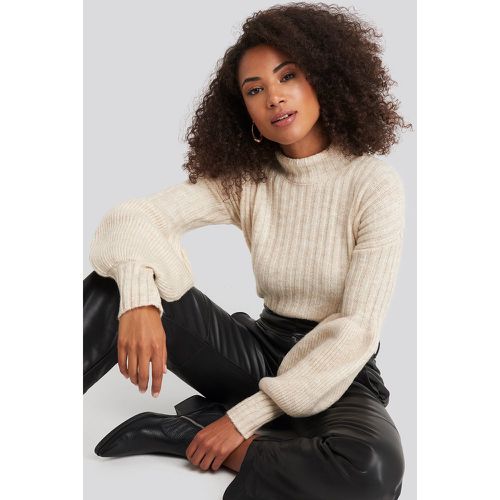 High Neck Puff Sleeve Knitted Sweater - Beige - Trendyol - Modalova