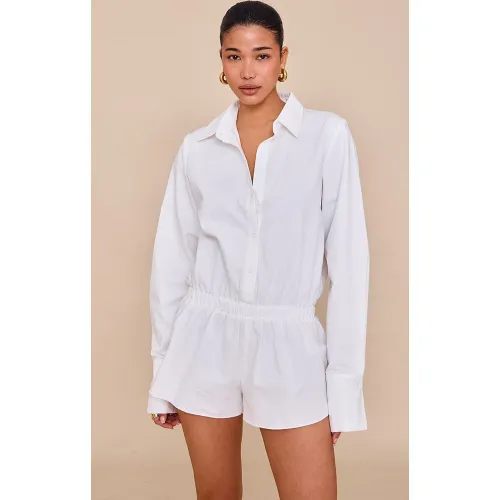 Combishort jupe-short en coton froncé à détail chemise et étages - PrettyLittleThing - Modalova