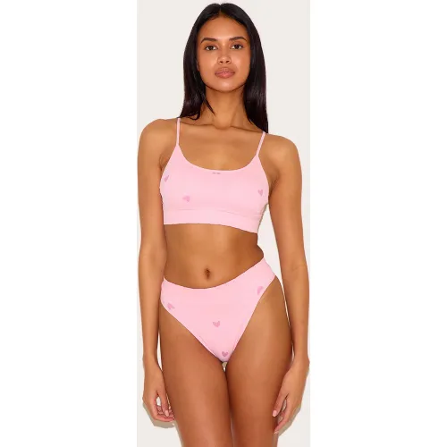 Bralette côtelée à imprimé coeurs et col arrondi - PrettyLittleThing - Modalova