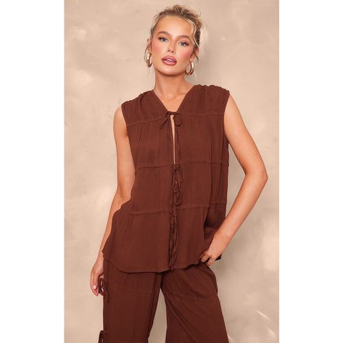 Top long sans manches marron chocolat à détail noué - PrettyLittleThing - Modalova