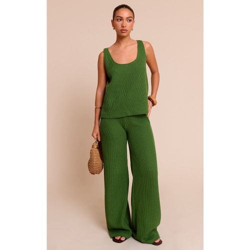 Pantalon large texturé gauffré olive à taille mi-haute | Taille 32 - PrettyLittleThing - Modalova