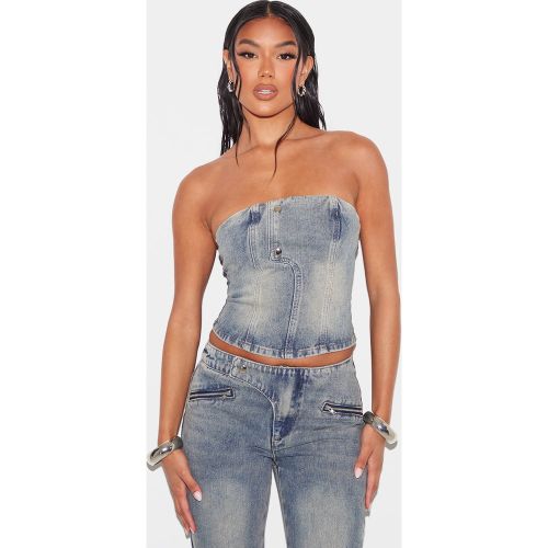 Top bustier en jean vintage sans manches à coutures apparentes - PrettyLittleThing - Modalova