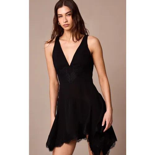 Robe moulante plongeante en mousseline de soie transparente à bordure de dentelle - PrettyLittleThing - Modalova