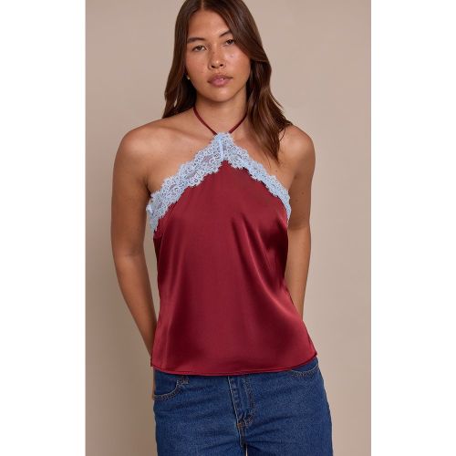 Débardeur satiné à dos nu et bordure contrastante en dentelle | Taille 38 - PrettyLittleThing - Modalova