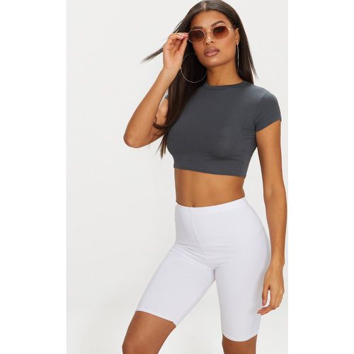 Crop top gris anthracite basique à manches courtes - PrettyLittleThing - Modalova