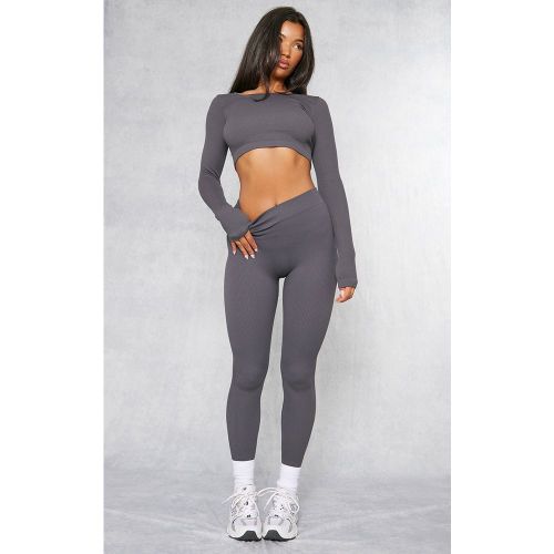 Legging structuré côtelé gris anthracite détail contours - PrettyLittleThing - Modalova