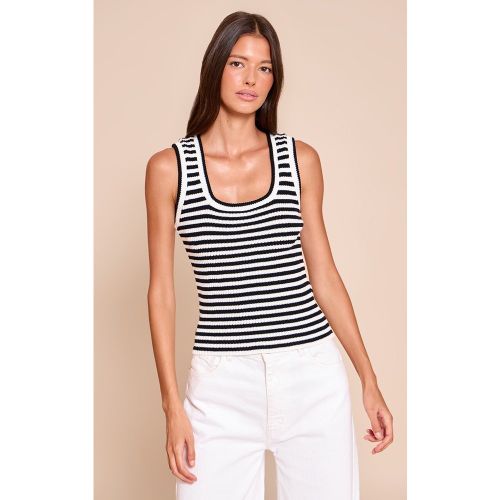 Débardeur en maille tricot côtelée et blanche à rayures et col rond / | Taille Large - PrettyLittleThing - Modalova