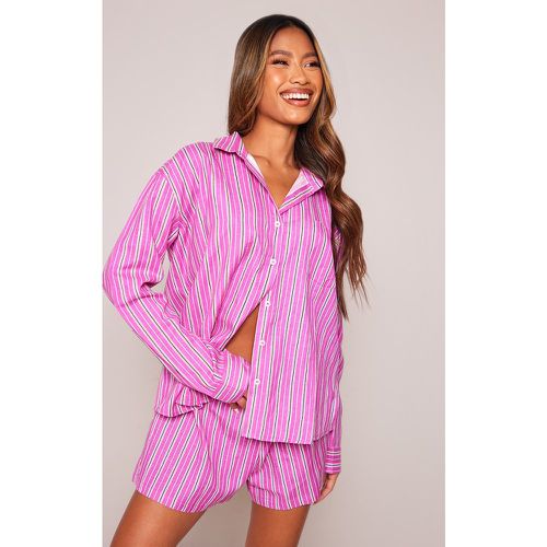 Chemise oversize effet lin manches longues à rayures et poches devant - PrettyLittleThing - Modalova