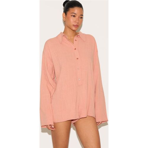 Combishort fluide en effet lin à détail chemise - PrettyLittleThing - Modalova