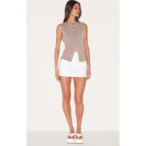 Mini-jupe en effet lin mélangé à lisérés surjetés - PrettyLittleThing - Modalova