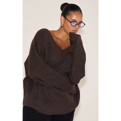 Pull en maille tricot grande taille à col en V | Taille XL - PrettyLittleThing - Modalova