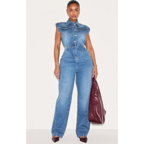 Combinaison en jean délavé sans manches - PrettyLittleThing - Modalova