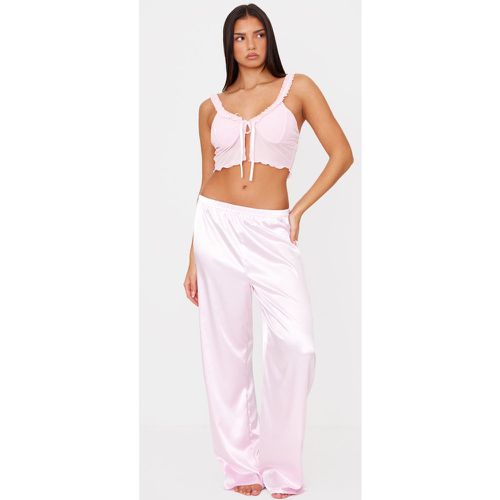 Ensemble de pyjama débardeur en mesh noué devant et pantalon long satiné - PrettyLittleThing - Modalova