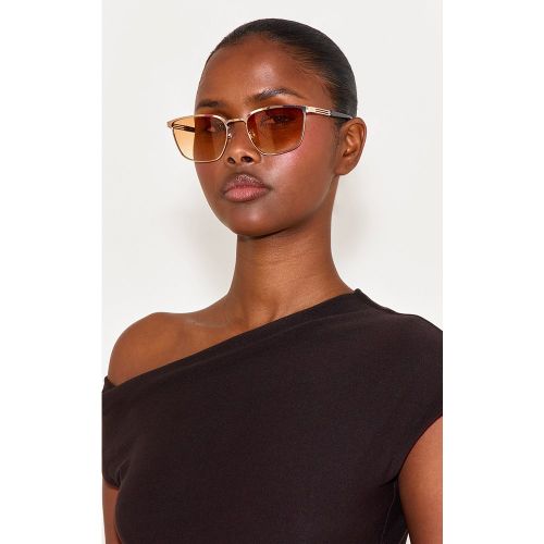 Lunettes de soleil carrées à barre et monture en métal et verres pêche - PrettyLittleThing - Modalova