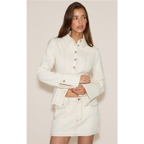 Mini-jupe en jean rigide écru | Taille 44 - PrettyLittleThing - Modalova