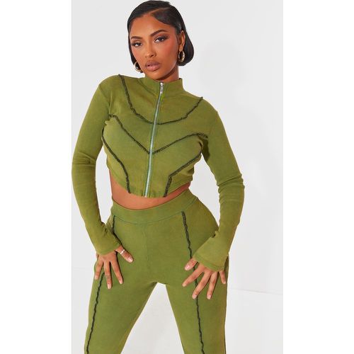 Shape Veste courte vert côtelée douce à détail coutures et manches longues - PrettyLittleThing - Modalova