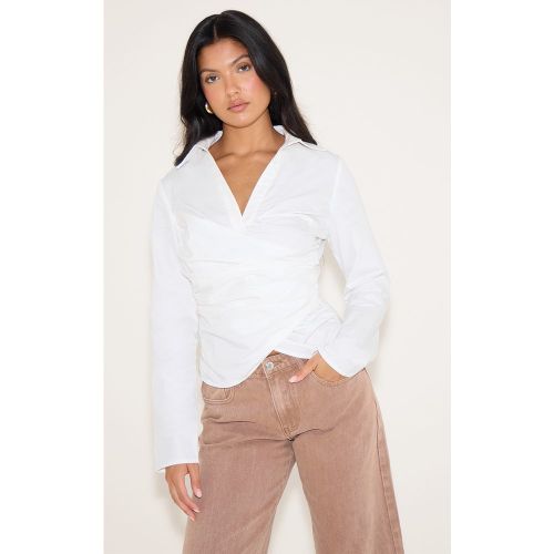 Chemise cache-coeur ajustée en coton | Taille 34 - PrettyLittleThing - Modalova