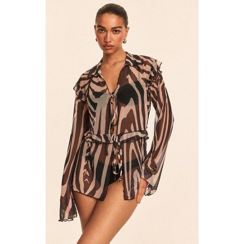 Top de plage court en mesh imprimé zèbre à volants et à nouer sur le devant - PrettyLittleThing - Modalova