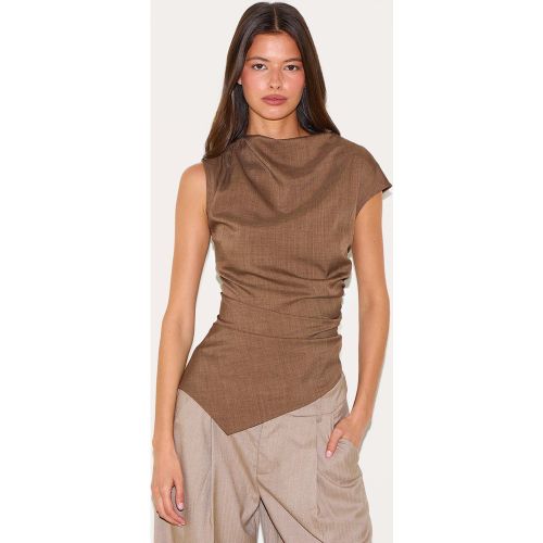 Top long asymétrique tissé froncé - PrettyLittleThing - Modalova