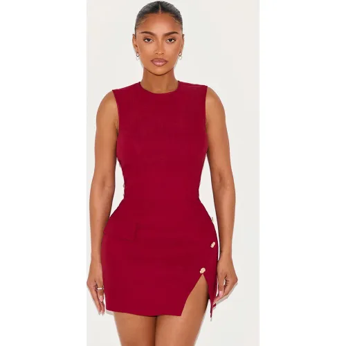 Shape Mini robe tissée stretch fendue sur le côté à col bateau et boutons martelés - PrettyLittleThing - Modalova