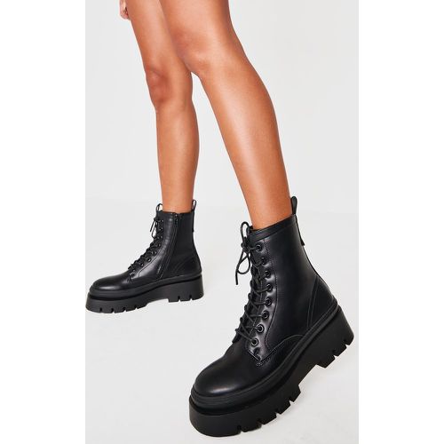 Bottes style motard en PU à bout rond et semelle chunky - PrettyLittleThing - Modalova