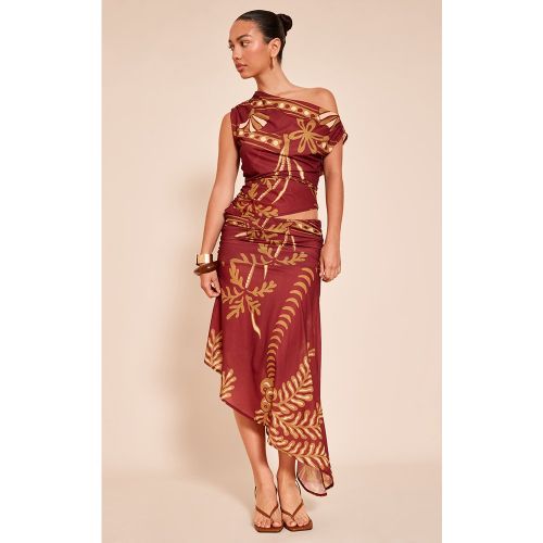 Jupe mi-longue asymétrique en mousseline de soie imprimé palmiers | Taille 38 - PrettyLittleThing - Modalova