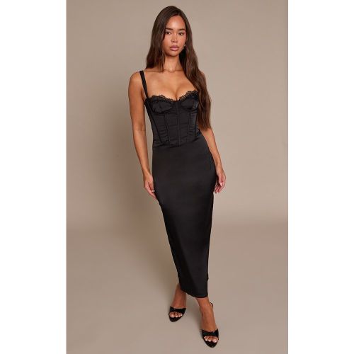 Robe mi-longue satinée à bonnets et dentelle | Taille 38 - PrettyLittleThing - Modalova