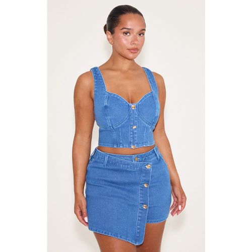 Shape Jupe-short asymétrique en jean stretch à empiècements dorés | Taille 34 - PrettyLittleThing - Modalova