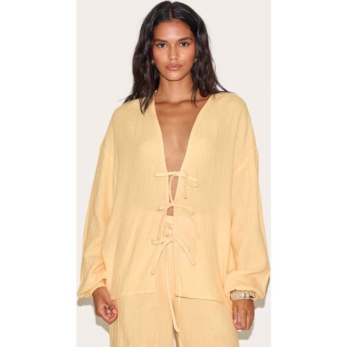 Chemisier Citron Texturé en Étamine avec Lien Frontal | Taille 32 - PrettyLittleThing - Modalova