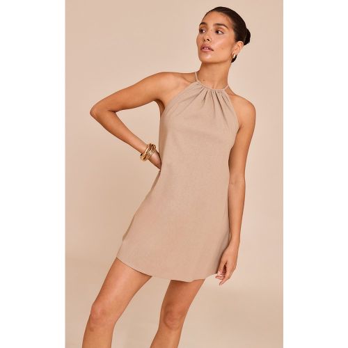 Petite Mini robe en effet lin tissé à dos nu - PrettyLittleThing - Modalova