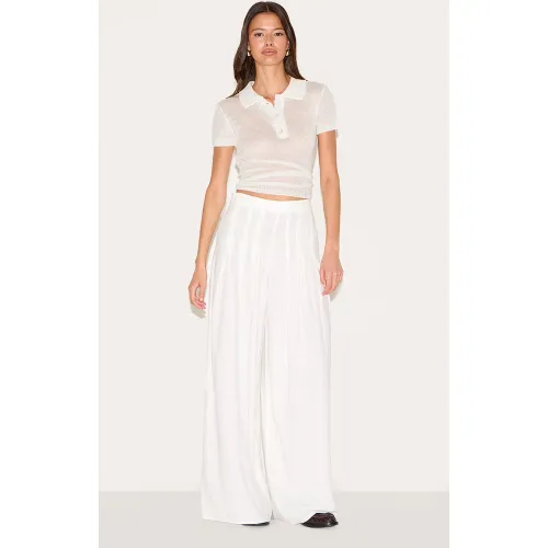 Pantalon large fluide en effet lin mélangé à pinces - PrettyLittleThing - Modalova