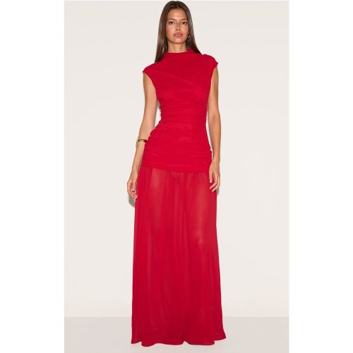 Robe longue en mousseline de soie froncée sans manches à taille tombante - PrettyLittleThing - Modalova