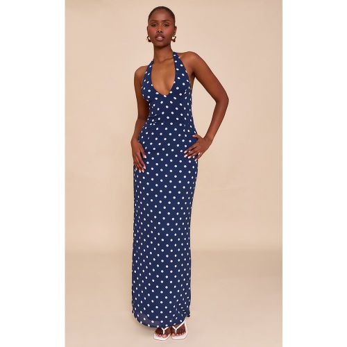 Robe longue en mousseline de soie et blanche à pois et décolleté, & - PrettyLittleThing - Modalova