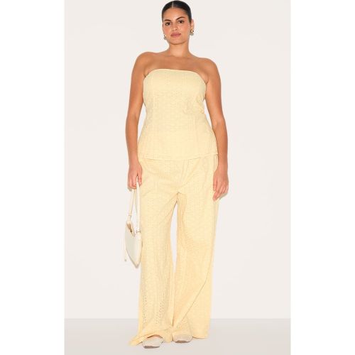 Plus Pantalon en effet lin brodé à taille mi-haute | Taille 44 - PrettyLittleThing - Modalova