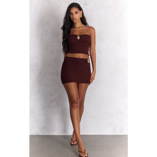 Mini-jupe chocolat à empiècement doré | Taille 38 - PrettyLittleThing - Modalova
