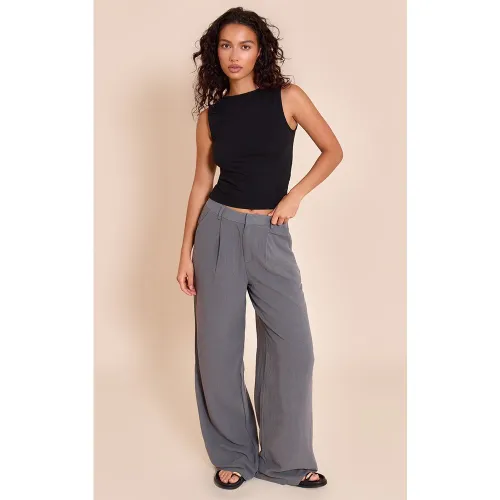 Pantalon de tailleur droit en effet lin - PrettyLittleThing - Modalova