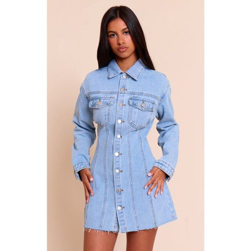 Petite Mini robe ajustée en jean à manches longues - PrettyLittleThing - Modalova